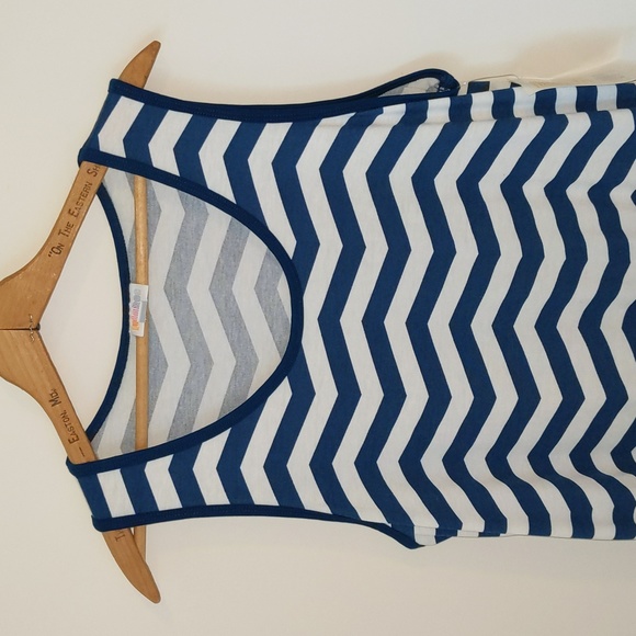 Lularoe Women's Size XL Navy White Chevron Stripe Nautical Sleeveless Dress New - Picture 2 of 9